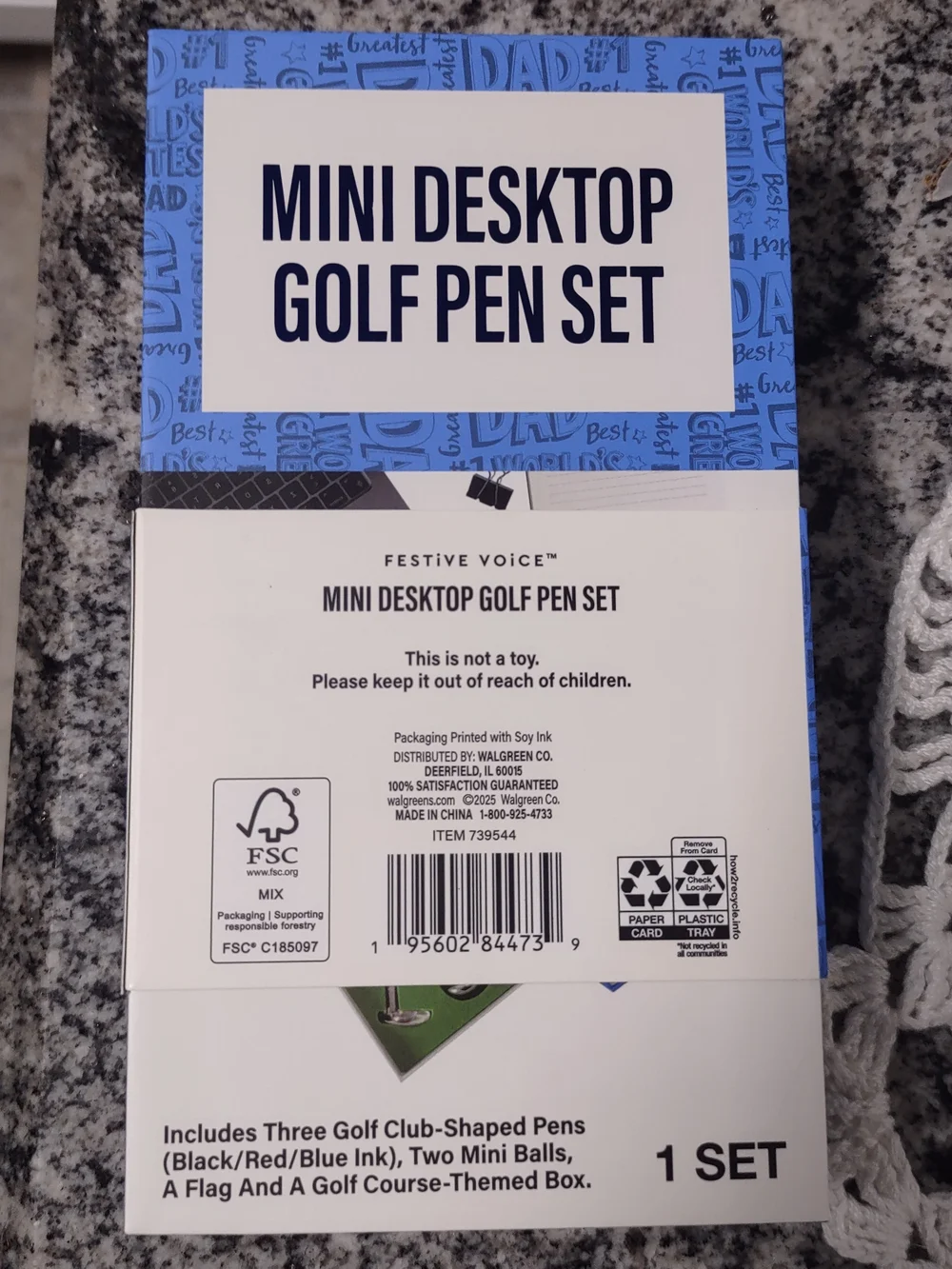 Mini Desktop Golf Pen Set - Silver Clubs, Mini Ball, Flag ,Golf Course Theme Box